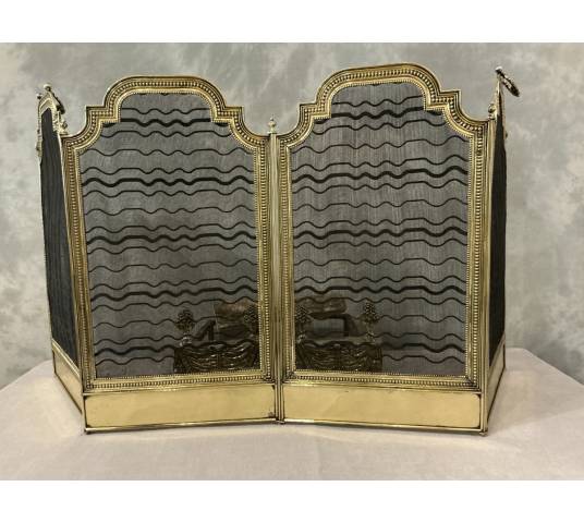 Pare feu de cheminée ancien en laiton d'époque 19 ème Louis xvi