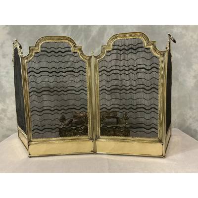 Antique brass fireplace screen dating from the 19th century, Louis XVI period