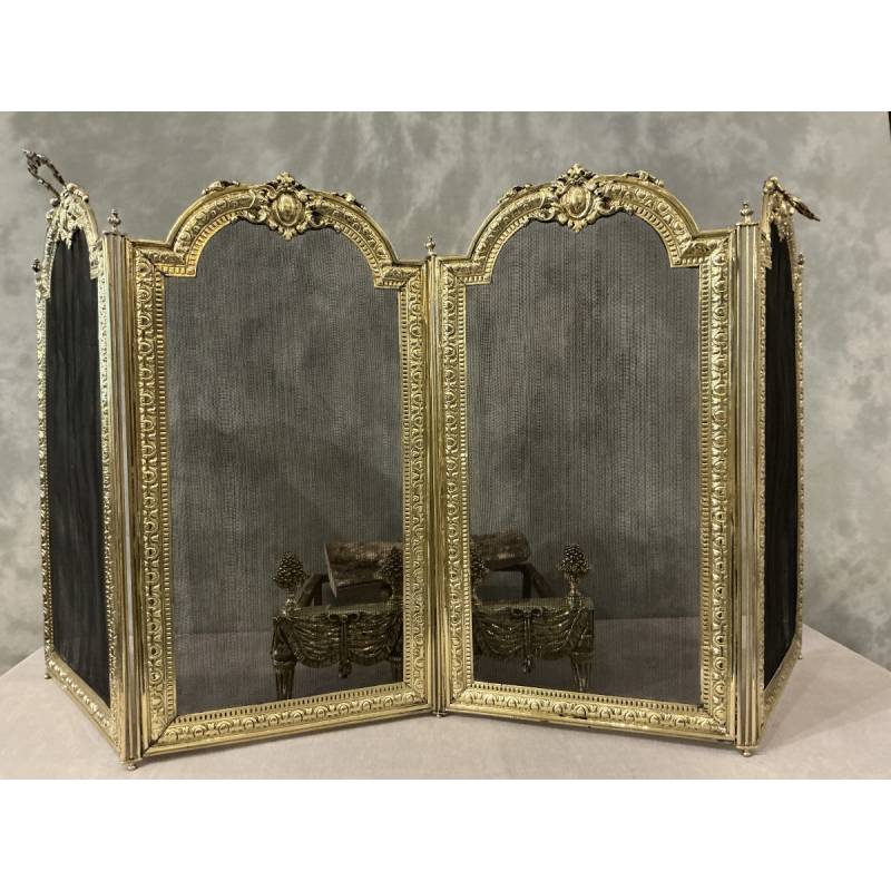 Antique brass fireplace screen from the 19th century