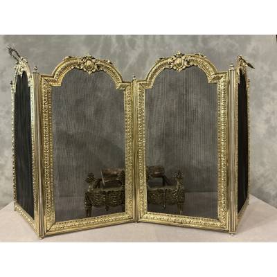 Pare feu de cheminée ancien en laiton d'époque 19 ème