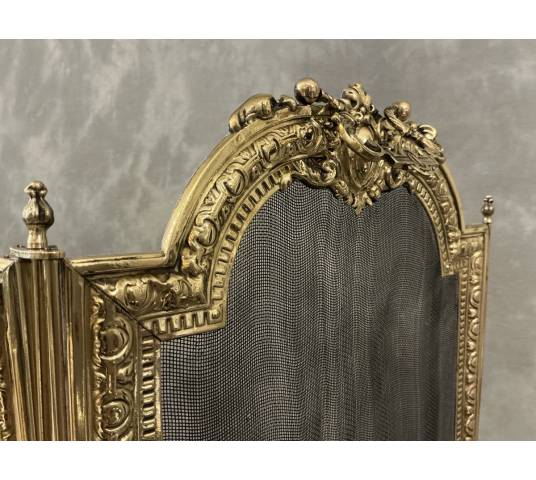 Pare feu de cheminée ancien en laiton d'époque 19 ème