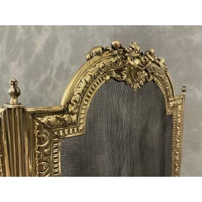 Pare feu de cheminée ancien en laiton d'époque 19 ème