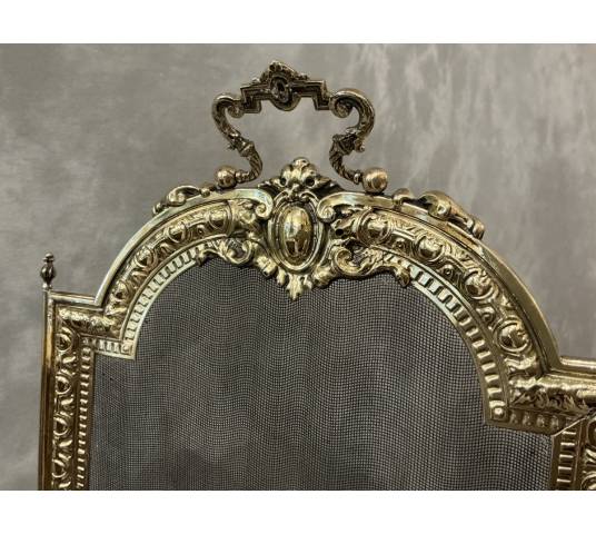 Pare feu de cheminée ancien en laiton d'époque 19 ème