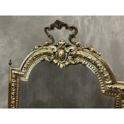 Pare feu de cheminée ancien en laiton d'époque 19 ème