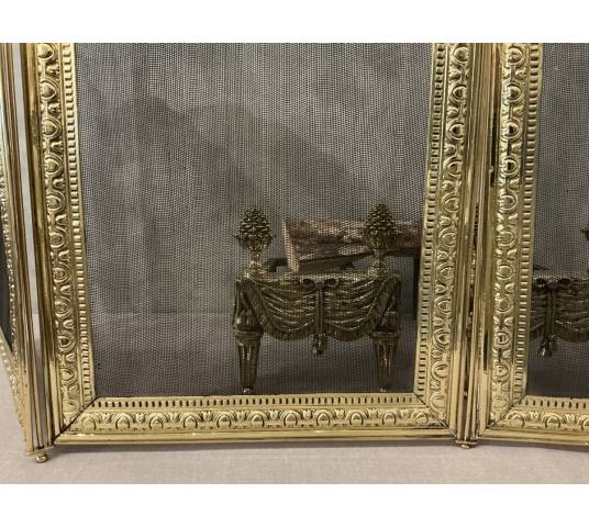 Pare feu de cheminée ancien en laiton d'époque 19 ème