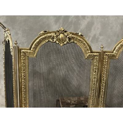 Pare feu de cheminée ancien en laiton d'époque 19 ème