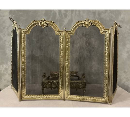 Pare feu de cheminée ancien en laiton d'époque 19 ème