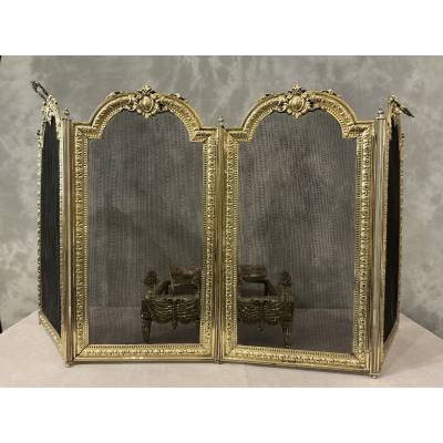 Pare feu de cheminée ancien en laiton d'époque 19 ème