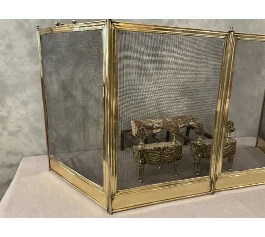 Antique brass fireplace screen from the 19th century, Charles X period