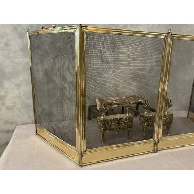 Antique brass fireplace screen from the 19th century, Charles X period