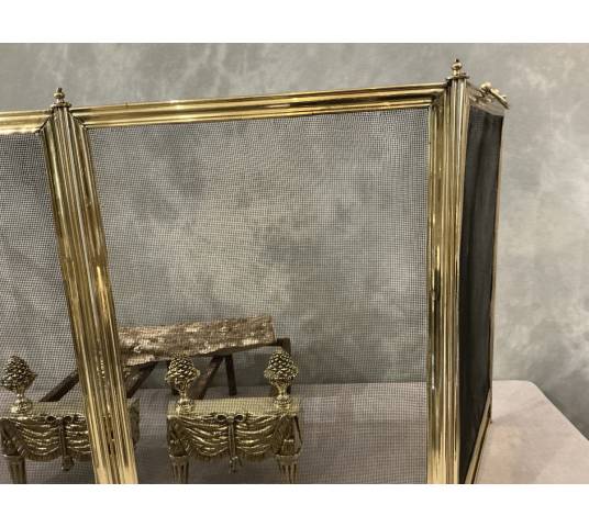 Antique brass fireplace screen from the 19th century, Charles X period
