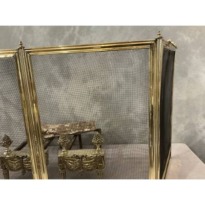 Antique brass fireplace screen from the 19th century, Charles X period