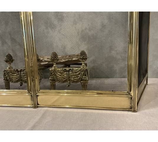 Antique brass fireplace screen from the 19th century, Charles X period