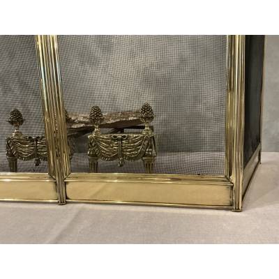 Antique brass fireplace screen from the 19th century, Charles X period