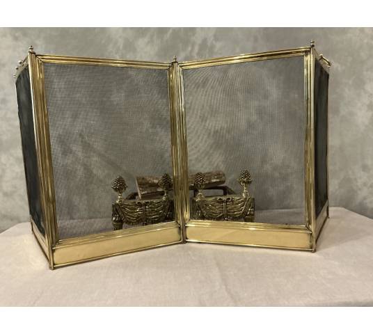 Antique brass fireplace screen from the 19th century, Charles X period