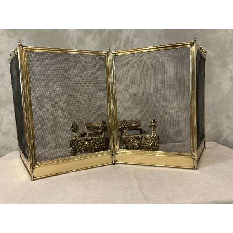 Antique brass fireplace screen from the 19th century, Charles X period