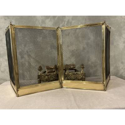 Antique brass fireplace screen from the 19th century, Charles X period