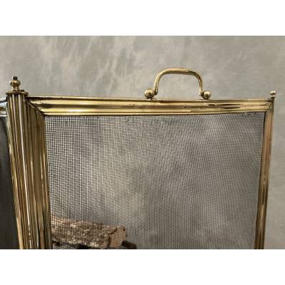 Antique brass fireplace screen from the 19th century, Charles X period