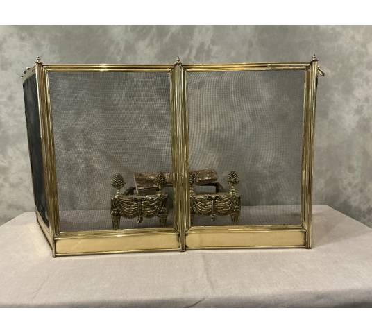 Antique brass fireplace screen from the 19th century, Charles X period