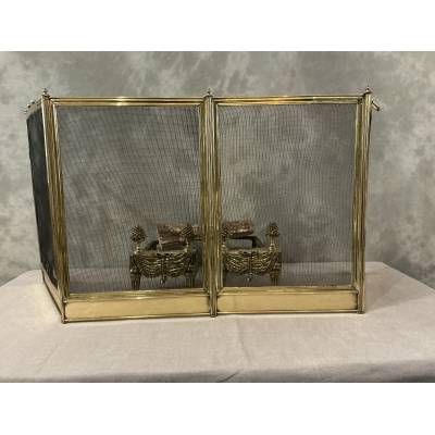 Antique brass fireplace screen from the 19th century, Charles X period