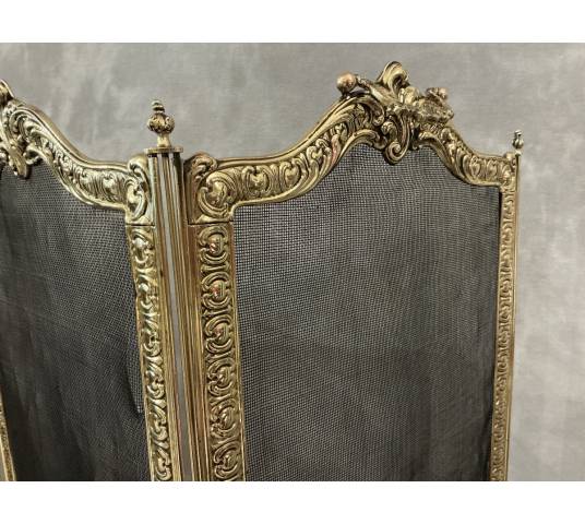 Antique brass fireplace screen from the 19th century