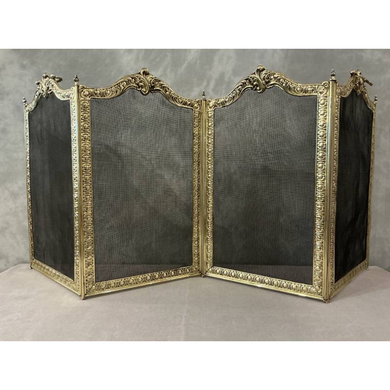 Antique brass fireplace screen from the 19th century