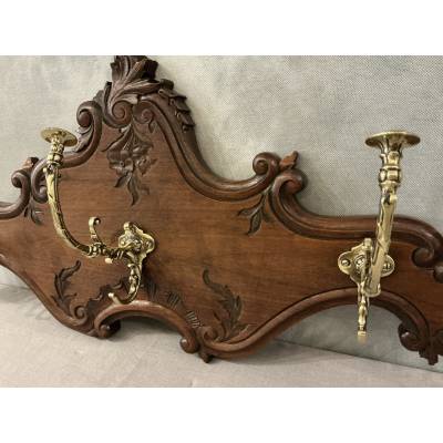 Coat rack, wooden hooks, bronze model from the late 19th century
