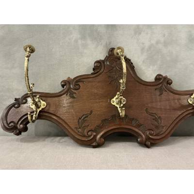 Coat rack, wooden hooks, bronze model from the late 19th century