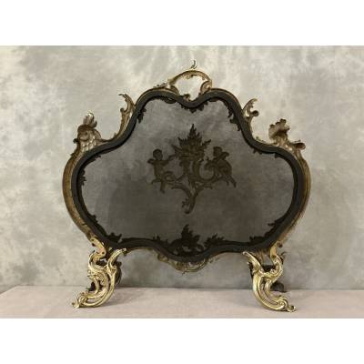 Polished and varnished bronze fireplace screen from the 19th century