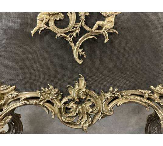 Polished and varnished bronze fireplace screen from the 19th century