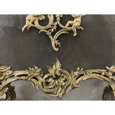 Ecran de cheminée en bronze poli et vernis d'époque 19 ème