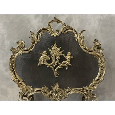 Ecran de cheminée en bronze poli et vernis d'époque 19 ème