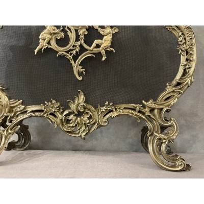 Polished and varnished bronze fireplace screen from the 19th century