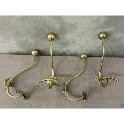 Set of 6 brass coat hooks/hooks from the 19th century