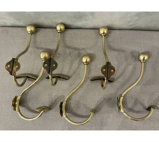 Set of 6 brass coat hooks/hooks from the 19th century