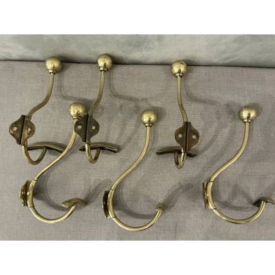 Set of 6 brass coat hooks/hooks from the 19th century