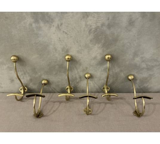 Set of 6 brass coat hooks/hooks from the 19th century