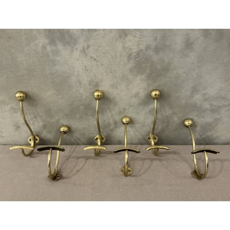 Set of 6 brass coat hooks/hooks from the 19th century