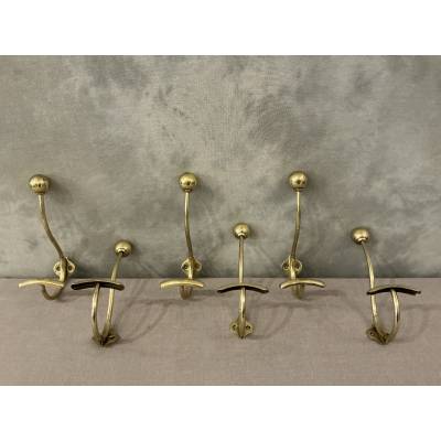 Set of 6 brass coat hooks/hooks from the 19th century