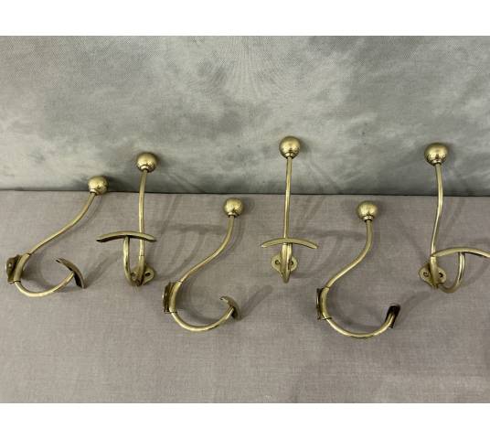 Set of 6 brass coat hooks/hooks from the 19th century