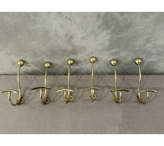 Set of 6 brass coat hooks/hooks from the 19th century