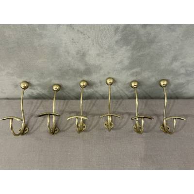 Set of 6 brass coat hooks/hooks from the 19th century