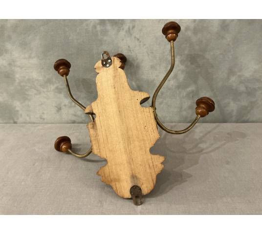 Coat rack, wooden and gilded iron hooks circa 1900