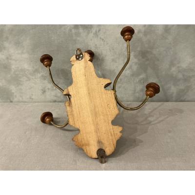 Coat rack, wooden and gilded iron hooks circa 1900