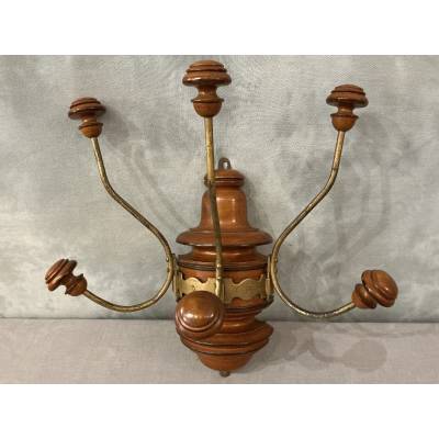Coat rack, wooden and gilded iron hooks circa 1900