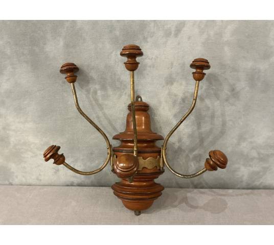 Coat rack, wooden and gilded iron hooks circa 1900