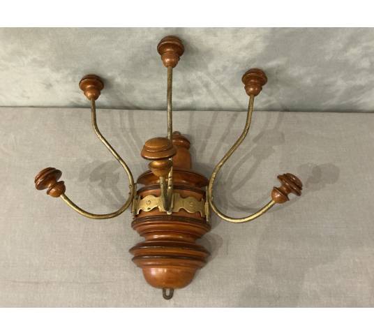 Coat rack, wooden and gilded iron hooks circa 1900
