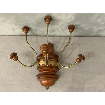 Coat rack, wooden and gilded iron hooks circa 1900