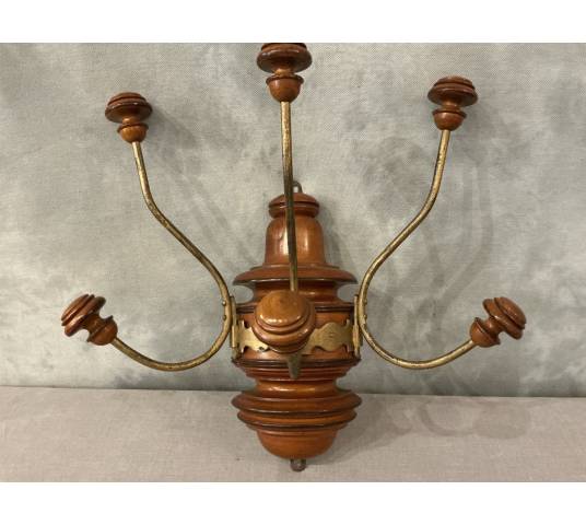 Coat rack, wooden and gilded iron hooks circa 1900