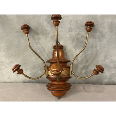 Coat rack, wooden and gilded iron hooks circa 1900